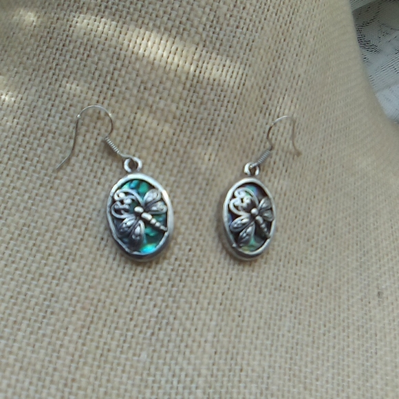 Lovely Pair of Abalone Dragonfly Dangle Earrings - Picture 2 of 11
